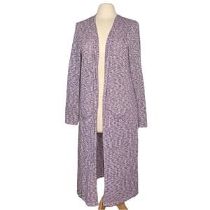 Purple Waffle Knit Long Cardigan Duster Layering Piece Lavender Sweater w22